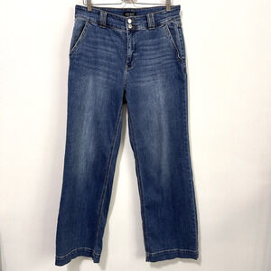 Judy Blue High Rise Wide Leg Jeans 15 / 32 x 32 Blue Stretch Casual Double Buttn